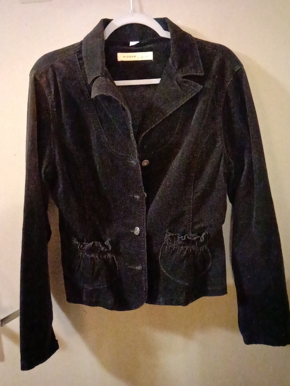 Women's Velvet Button Front Blazer in Dark Charcoal